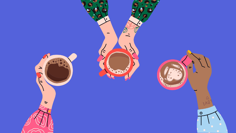 Illustration of hands holding various hot beverages