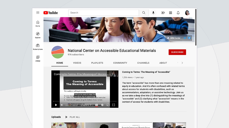 Screenshot of the AEM Center's YouTube channel page