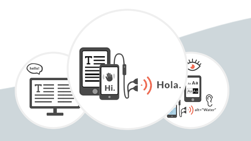 graphic showing text being read aloud on multiple devices