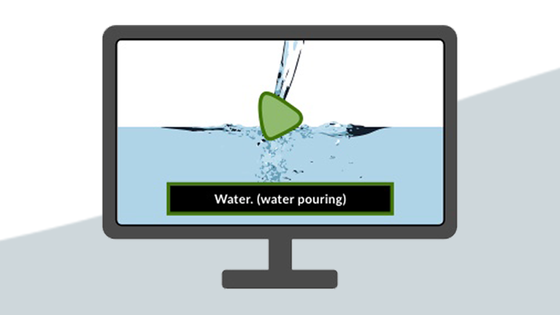 Illustration of a video on a computer screen with captions showing